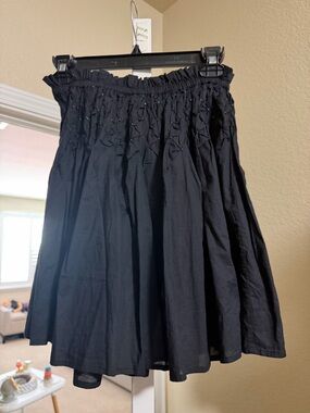 Merlette Eden Gathered Mini Skirt Smocked Waist Charcoal Black Size S